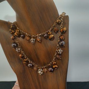 Double Chain Vintage Charm Necklace Rhinestones, Crystals, Glass, Brass